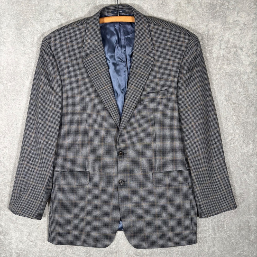 Ralph Ralph Lauren Mens 46L Wool Houndstooth Windowpane Sport Coat Blazer Gray